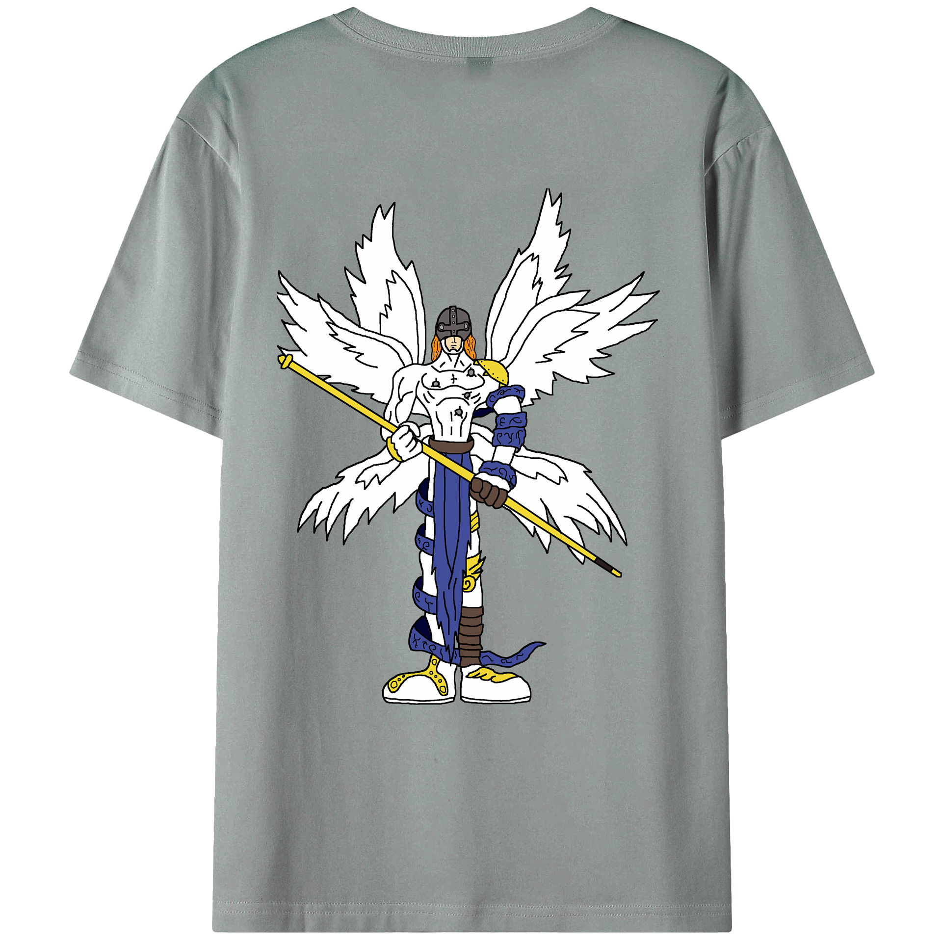 （画像用） Digimon デジタルモンスター/デジモン 綿100％ メンズ半袖Tシャツ（バックプリント） 通気性